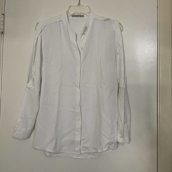 ALLSAINTS White Cold shoulder cutout Alvey chiffon button up blouse US 0 - Picture 4 of 8